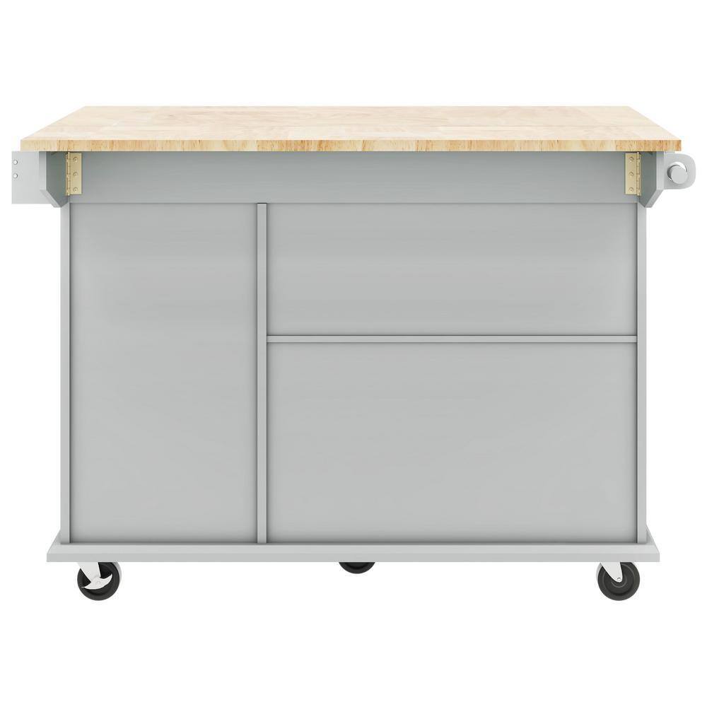 OLUMAT Gray Blue Wood 53.9 in. W Kitchen Island with Drop Leaf ...