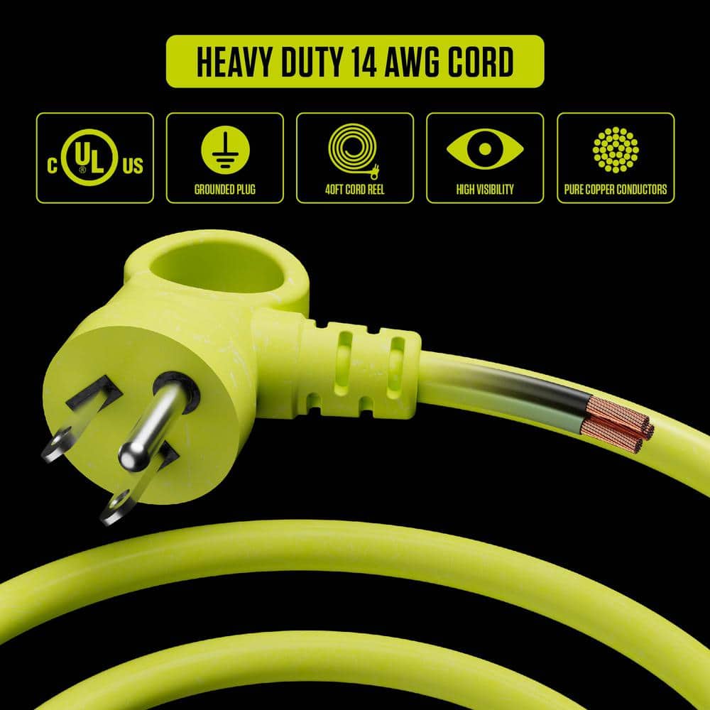 40ft Gray and Yellow PVC Extension Cord Reel with 4 Outlets