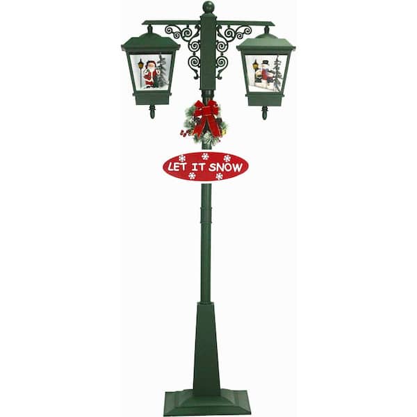 74 in. Christmas Double Street Lamp with Santa, Snowman and Music
