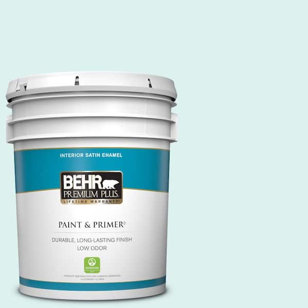 BEHR PREMIUM PLUS 5 gal. #500C-2 Aqua Pura Satin Enamel Low Odor Interior Paint & Primer