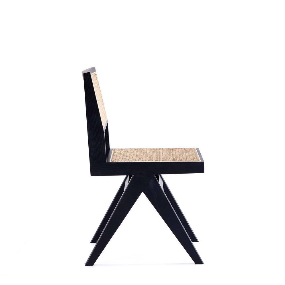 Ash Wood Black Rectangular Dining Set with Cane Chairs