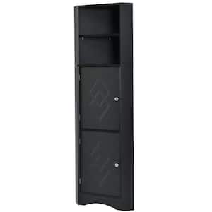 14.96 in. W x 14.96 in. D x 61.02 in. H Black Corner Linen Cabinet with Doors and Adjustable Shelves