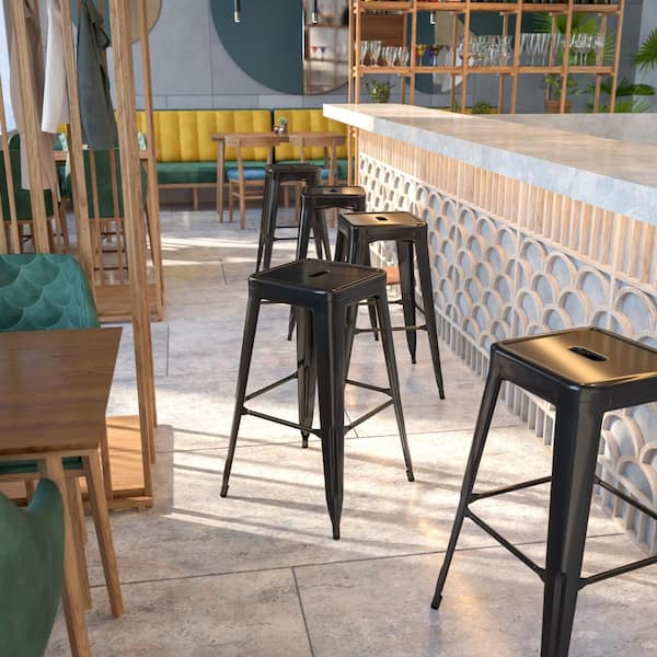 Lily 30 in. Black Backless Metal Counter Stool with Metal Seat
