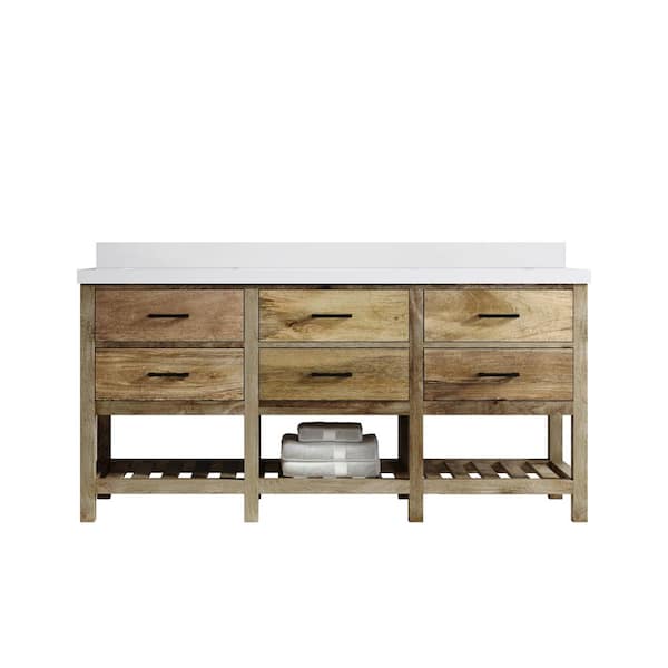 Willow Collections Parker Mango 72 in. W x 22 in. D x 36 in. H Double Sink Bath Vanity in Natural Mango with 2 in. White Qt. Top