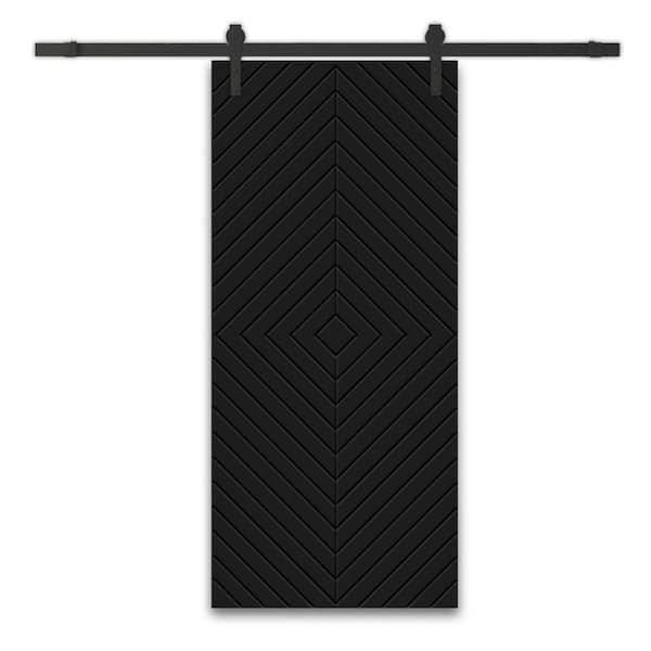 CALHOME Diamond 42 in. x 96 in. Fully Assembled Black Painted MDF Modern Sliding Barn Door with Hardware Kit