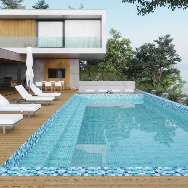 Mingles 12 in. x 12 in. Glossy Green and White Glass Mosaic Wall and Floor Tile (20 sq. ft./case) (20-pack)