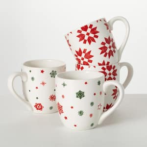 12 oz. Quilt-Patterned Ceramic Mugs - Set of 4; Multicolored