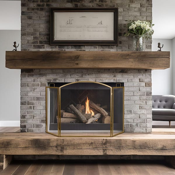 ENNA 3 Fold Matte Gold Arch Top Fireplace Screen S2538MG - The