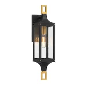 Glendale 20.5 in. Matte Black and Weathered Brushed Brass Outdoor Hardwired Wall Lantern Sconce with No Bulbs Included
