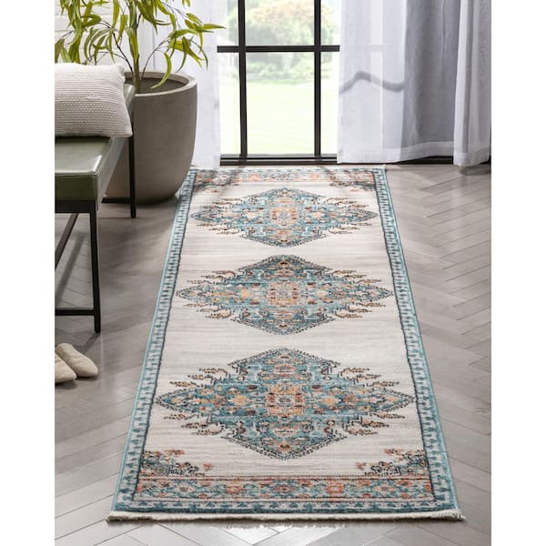 Blue 2 ft. 7 in. x 9 ft. 10 in. Indira Manor Vintage Bohemian Medallion Oriental Runner Area Rug