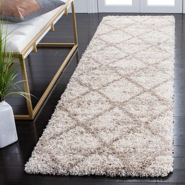 Hudson Shag 2 ft. x 10 ft. Multi Ivory/Beige Diamond Runner Rug