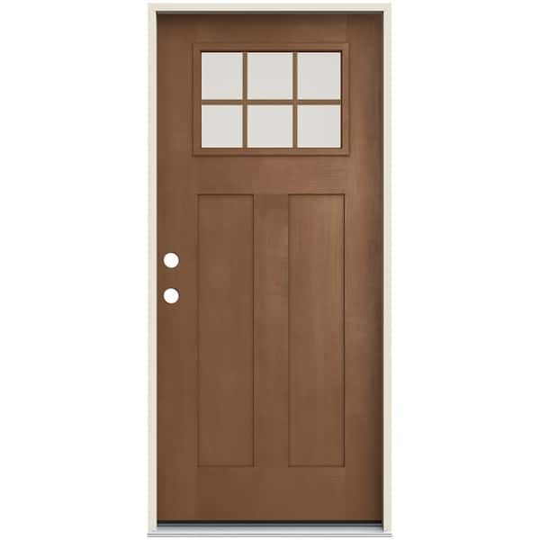 JELD-WEN 36 in. x 80 in. Right-Hand Craftsman 6 Lite Hazelnut Stain Fiberglass Prehung Front Door with Brickmould