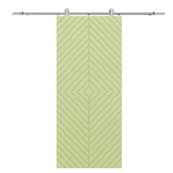 CALHOME Diamond 36 in. x 80 in. Fully Assembled Sage Green Painted MDF Modern Sliding Barn Door with Hardware Kit