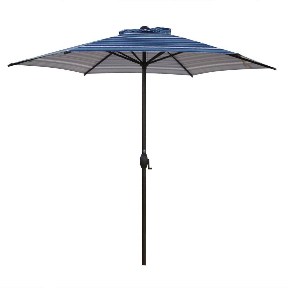 9 ft. Market Push Button Tilt Outdoor Patio Umbrella in Blue Stripe with Cr