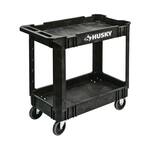 2-Tier Plastic 4-Wheeled Service Cart in Black with 500 lb. Capacity
