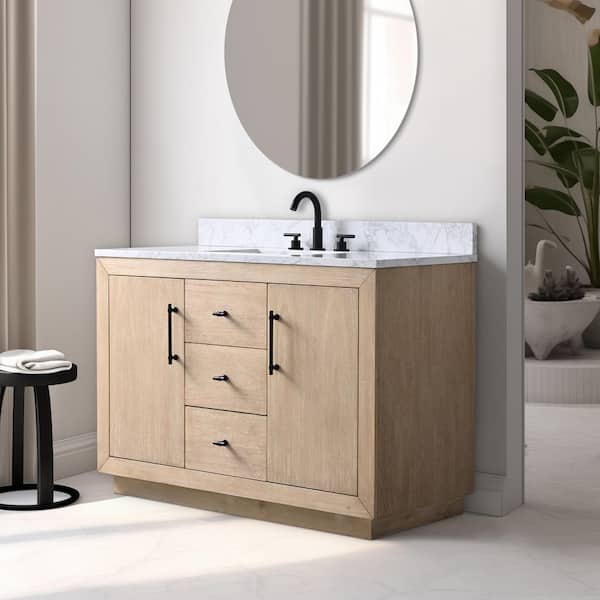 48 in. W x 22 in. D x 38 in. H Single Sink Bath Vanity in Light Wheat with Arabescato White Engineered Marble Top