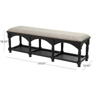 Black Arched Storage Bedroom Bench with Traditional Turned Legs and Beige Cushion 19 in. x 59 in. x 16 in.