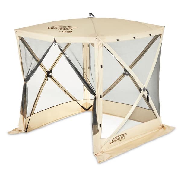 Clam Quick-Set Traveler Portable Tan Camping Outdoor Gazebo Canopy Shelter