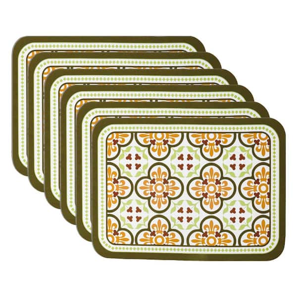 Vsmile 11.8 in. x 17.7 in. Vintage Flowers Leather Placemats, Waterproof Insulated Placemats (Set of 6)