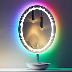 28 in. W x 36 in. H Oval Frameless High-quality 192 LEDs/m RGB LED Anti-Fog Tempered Glass Wall Bathroom Vanity Mirror