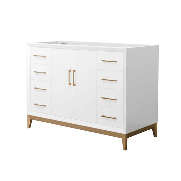 Wyndham Collection Amici 47.75 in. W x 21.75 in. D x 34.5 in. H Single Bath Vanity Cabinet without Top in White with Satin Bronze Trim