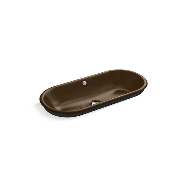 Iron 33 in. x 15.63 in. Vessel Bathroom Sink in Black 'n Tan Cast Iron