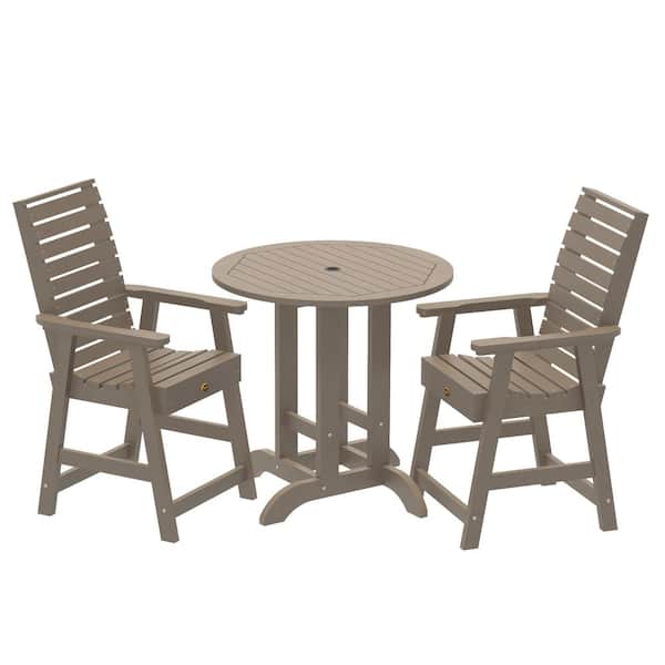 Highwood Glennville Woodland Brown Counter Height Plastic Outdoor Dining Set in Woodland Brown Set of 2
