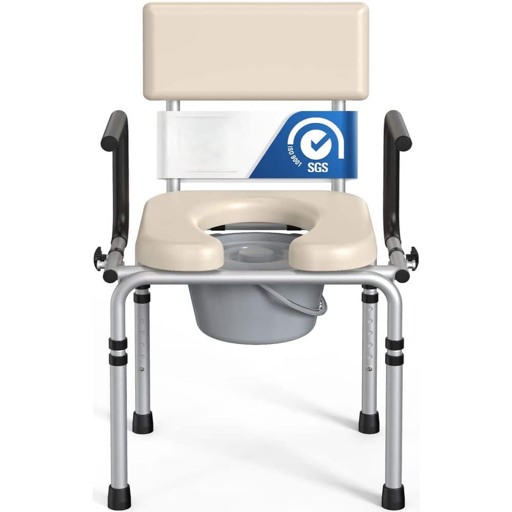 Wudkey Adjustable Height Bedside Commode w/ Padded Seat and Drop ...