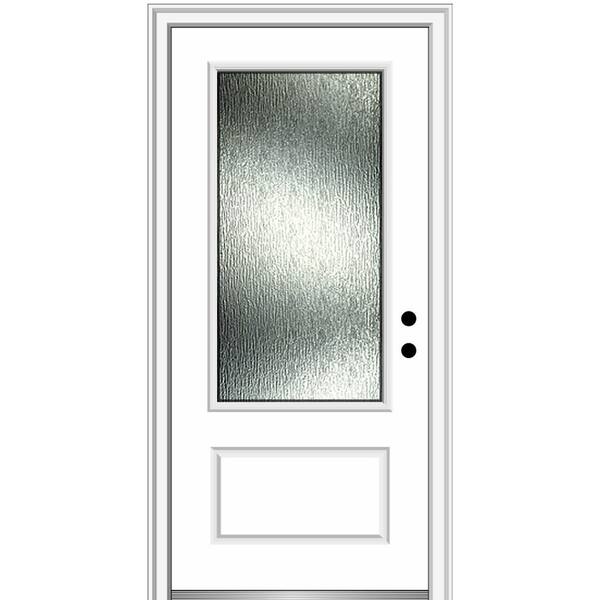 MMI Door 36 in. x 80 in. Left-Hand/Inswing Rain Glass Brilliant White Fiberglass Prehung Front Door on 6-9/16 in. Frame