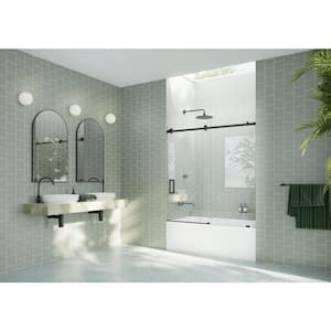 56 in. W x 60 in. H Sliding Frameless Shower Door/Enclosure in Matte Black Finish with Clear Glass