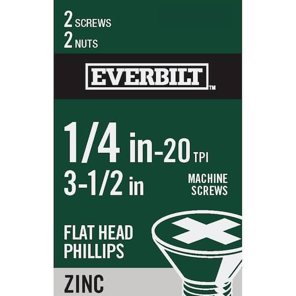 1/4 in.-20 x 3-1/2 in. Phillips Flat Head Zinc Plated Machine Screw (2-Pack)