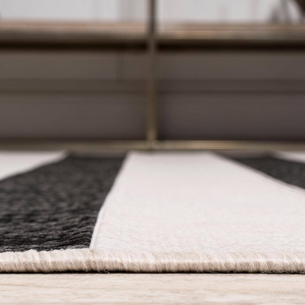 Classic Wide Stripe Black and Cream 8' x 10' Synthetic Area Rug