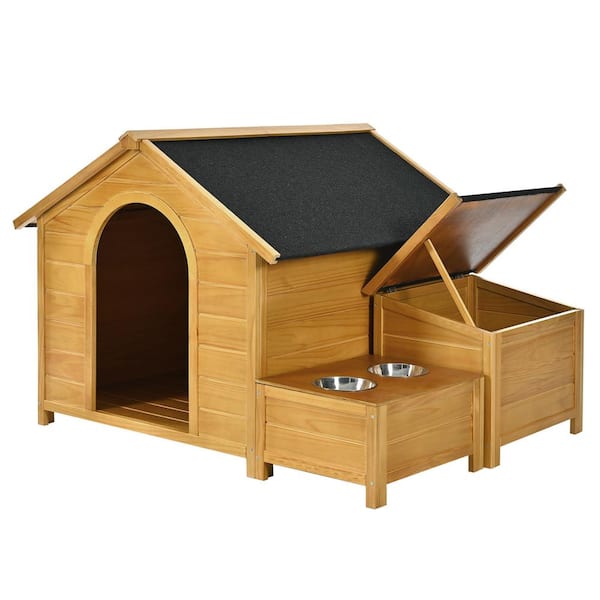 Foobrues Large Size Wooden Dog House, Dog Crate For Large Dog Breeds, Cabin Style Raised Dog Shelter