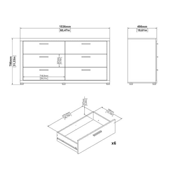 Tvilum Mira Jackson Hickory 6 Drawer W 60.47 in. Double Dresser