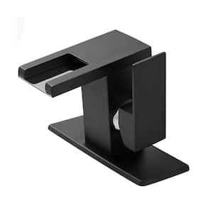 Single Handle Single Hole Bathroom Faucet with Deck Plate Included and LED Temperature Sensor Light in Matte Black