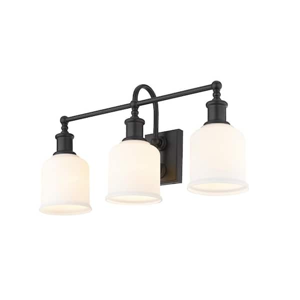 Unbranded Bryant 24 in. 3-Light Matte Black Vanity Light with Glass Shade