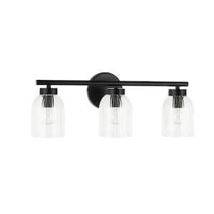 Vienna 21 in. 3-Light Matte Black Vanity Light with Clear Glass Shade