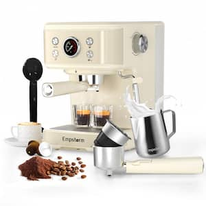 20-Bar 2 Cups Ivory Painted Semi-Auto Espresso Machine and Cappuccino Maker with Built-in Thermometer and Manual Frother