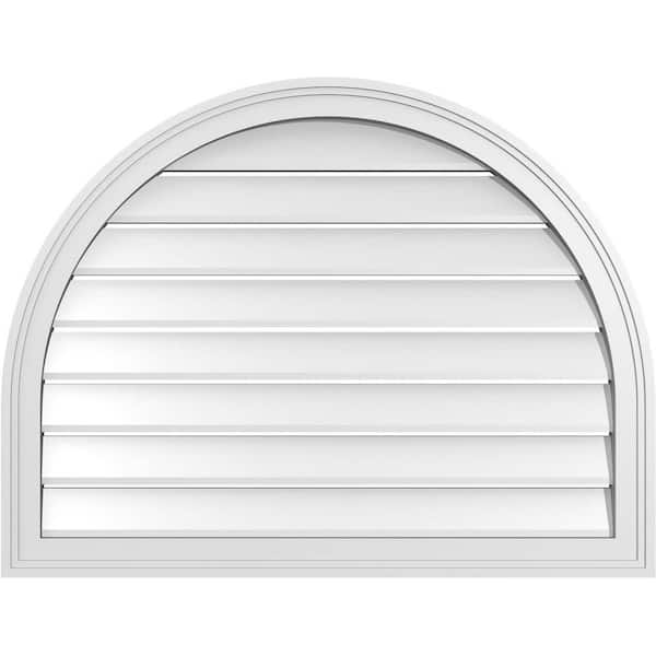 Ekena Millwork 34 in. x 26 in. Round Top White PVC Paintable Gable Louver Vent Functional