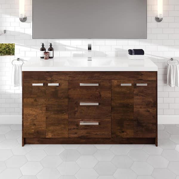 Lugano 60 in. Single Sink Rosewood Bath Vanity with White Acrylic Top (Assembled)