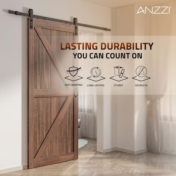ANZZI 36 in. x 84 in. K Pattern Brown Solid Core MDF Sliding Barn
