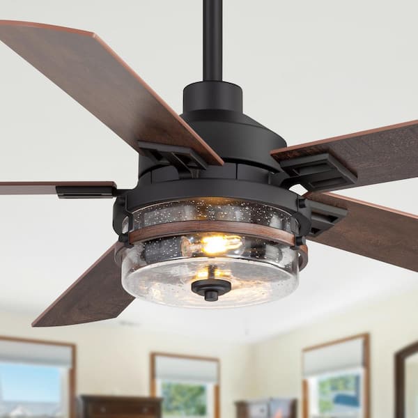 Cypriano 52 in. 2-Light Indoor Black Ceiling Fan with Glass Light Kit and Remote Included