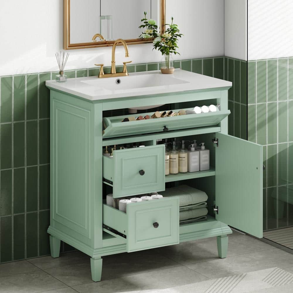"30"" Green Vanity Sink,1 Flip+2 Drawers,Adjustable Shelf,Solid Wood & MDF" price history on PriceWatchPro