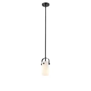 Pilaster II Cylinder 100-Watt 1 Light Matte Black Shaded Pendant Light with Frosted glass Frosted Glass Shade