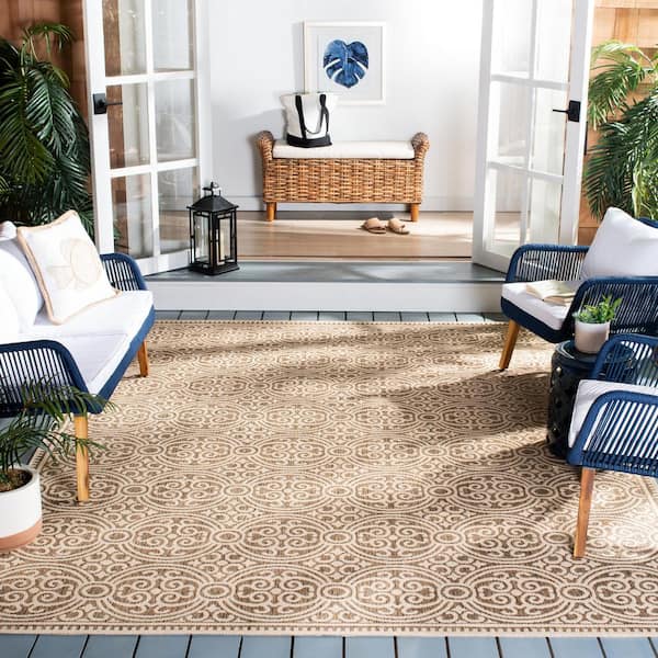 Beach House Cream/Beige 5 ft. x 8 ft. Medallion Indoor/Outdoor Patio  Area Rug