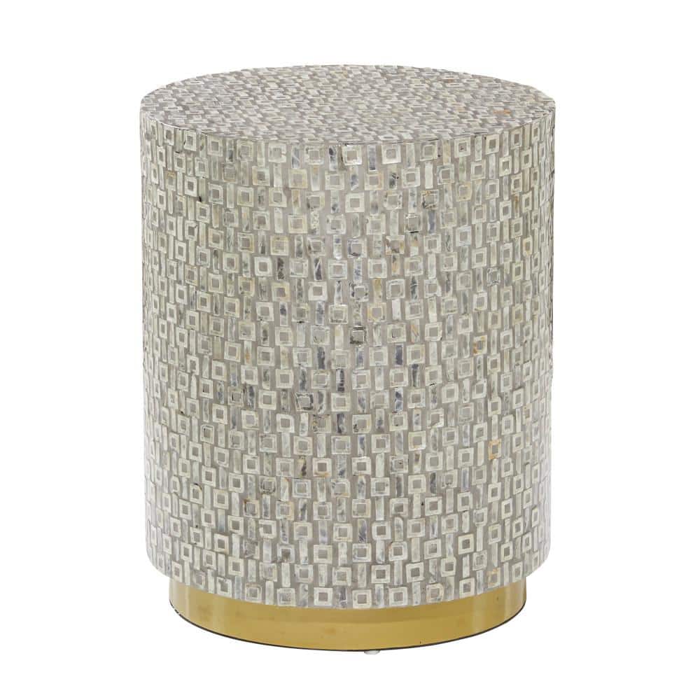 18 in. Gray Large Round Wood End Table with Gold Base - thumbnail 3