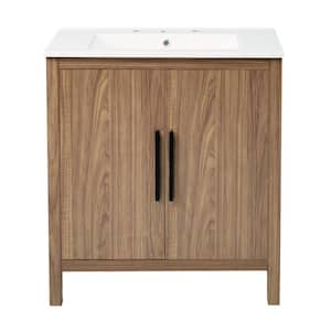 30 in. W Freestanding Bath Vanity in Wood with White Ceramic Top and Sink, Soft Closing Door