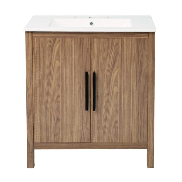 Nivencai 30 in. W Freestanding Bath Vanity in Wood with White Ceramic Top and Sink, Soft Closing Door