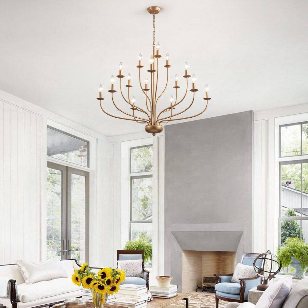 15-Light Gold Farmhouse Three-Tier Candle 39 in. Large Chandelier Island Pendant Light for Kitchen Island price history on PriceWatchPro