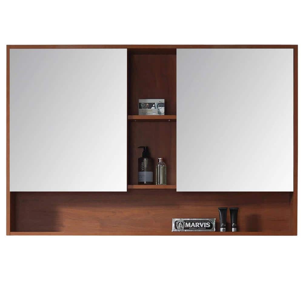 Shawbridge Dual Mirror Spicy Walnut Bathroom Medicine Cabinet, 48"